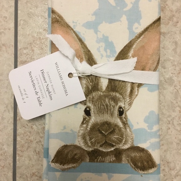 Williams Sonoma Damask Bunny Napkins 🐰❤️🐰 - Picture 2 of 8
